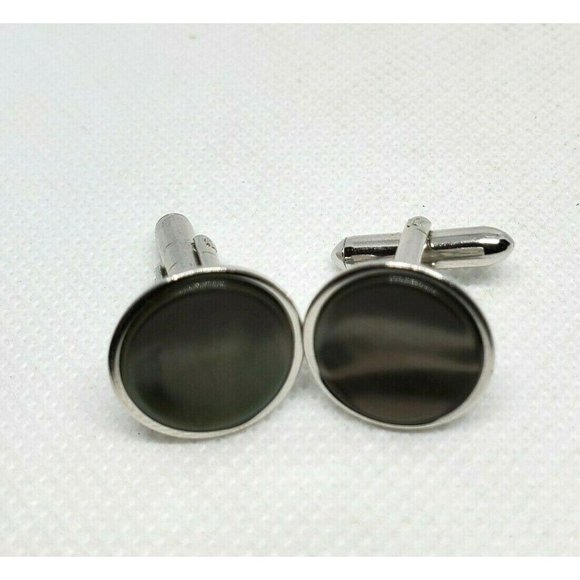 Smoke Pearl Gray Silver Tuxedo Studs Tux Cuff Links - Picture 6 of 8